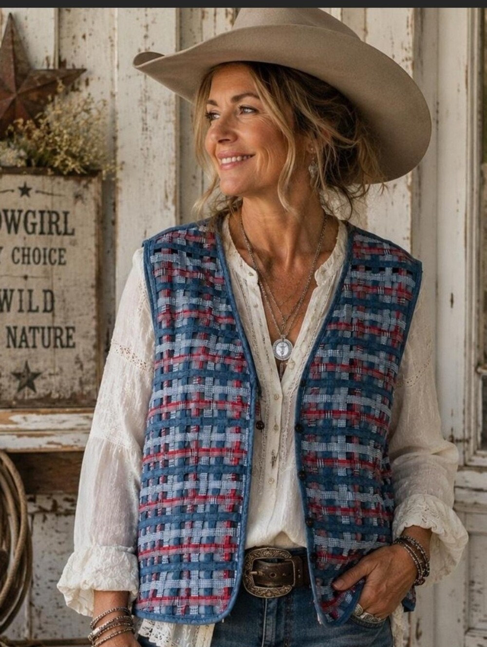 Vintage Koret City Blues Basket Weave Denim Vest Sz XL Like NEW
